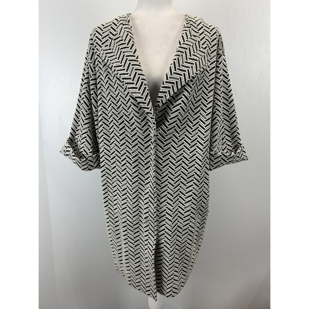 Chicos Chevron Knit Jacquard Jacket Womens 1 US M Duster Snaps Artsy Lagenlook